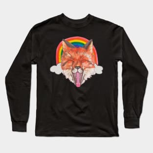 Fox face with rainbow and clouds Long Sleeve T-Shirt